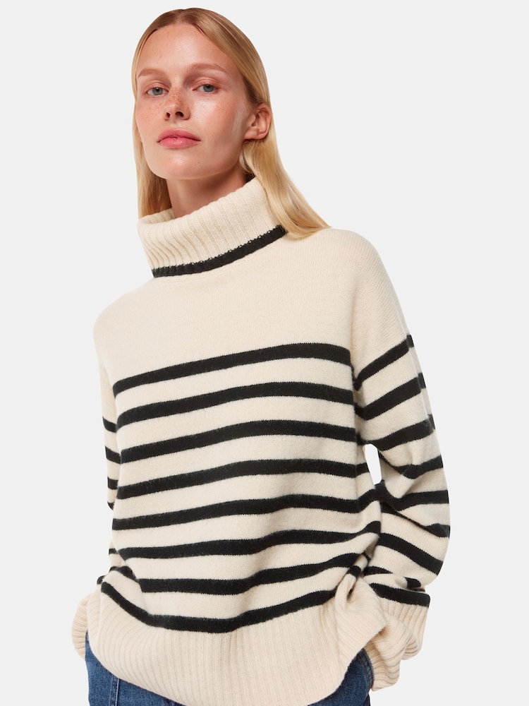 Whistles Stripe Wool Roll Neck White Jumper - Image 1 of 5