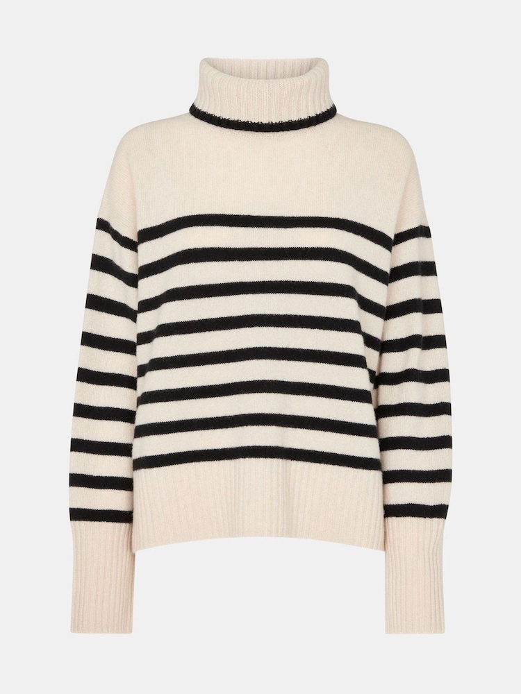 Whistles Stripe Wool Roll Neck White Jumper - Image 5 of 5