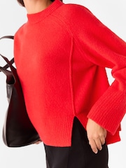 Whistles Red Wool Mix Side Split Knit Jumper - Image 4 of 5