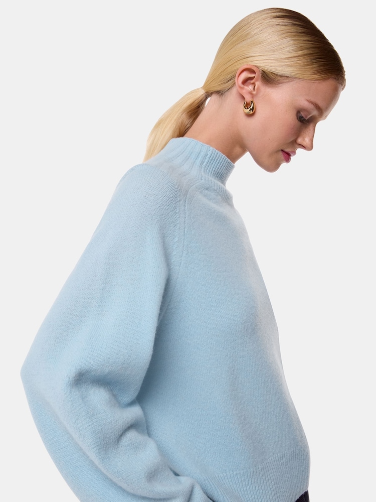 Buy Whistles Blue Wool Funnel Neck Knit Jumper from Next Oman