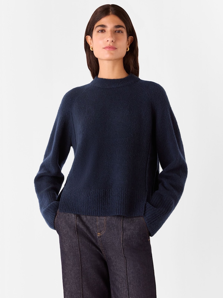 Whistles Blue Wool Mix Side Split Knit Jumper - Image 1 of 5 Whistles Blue Wool Mix Side Split Knit Jumper - Image 1 of 5
