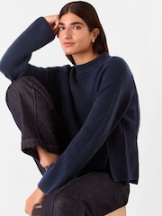 Whistles Blue Wool Mix Side Split Knit Jumper - Image 4 of 5