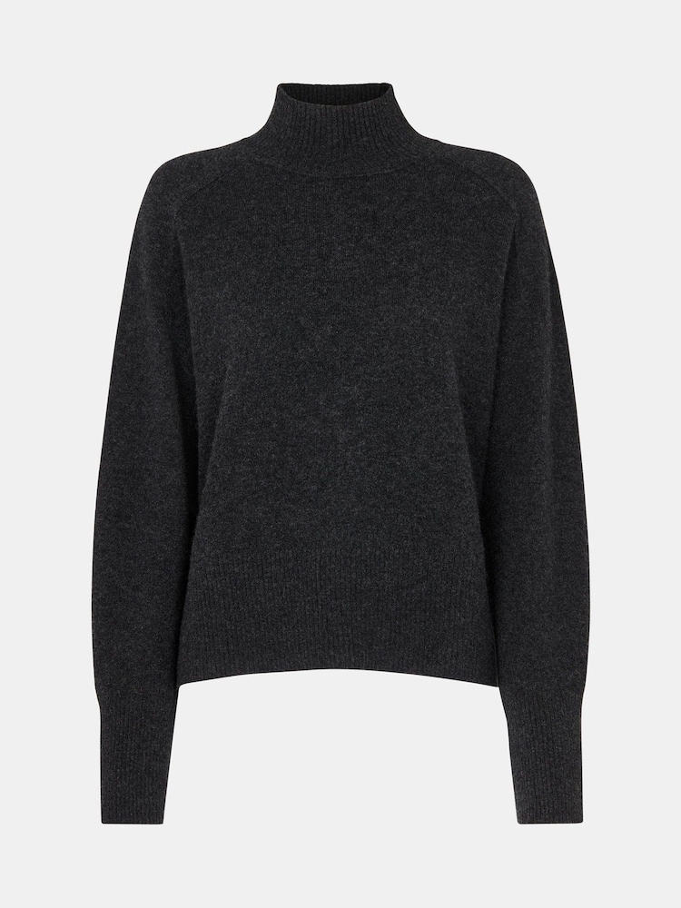 Whistles Grey Cashmere Funnel Neck Jumper - Image 5 of 5