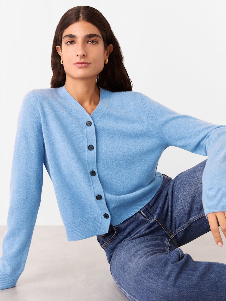Whistles Blue Button Front V-Neck Cardigan - Slika 1 iz 5