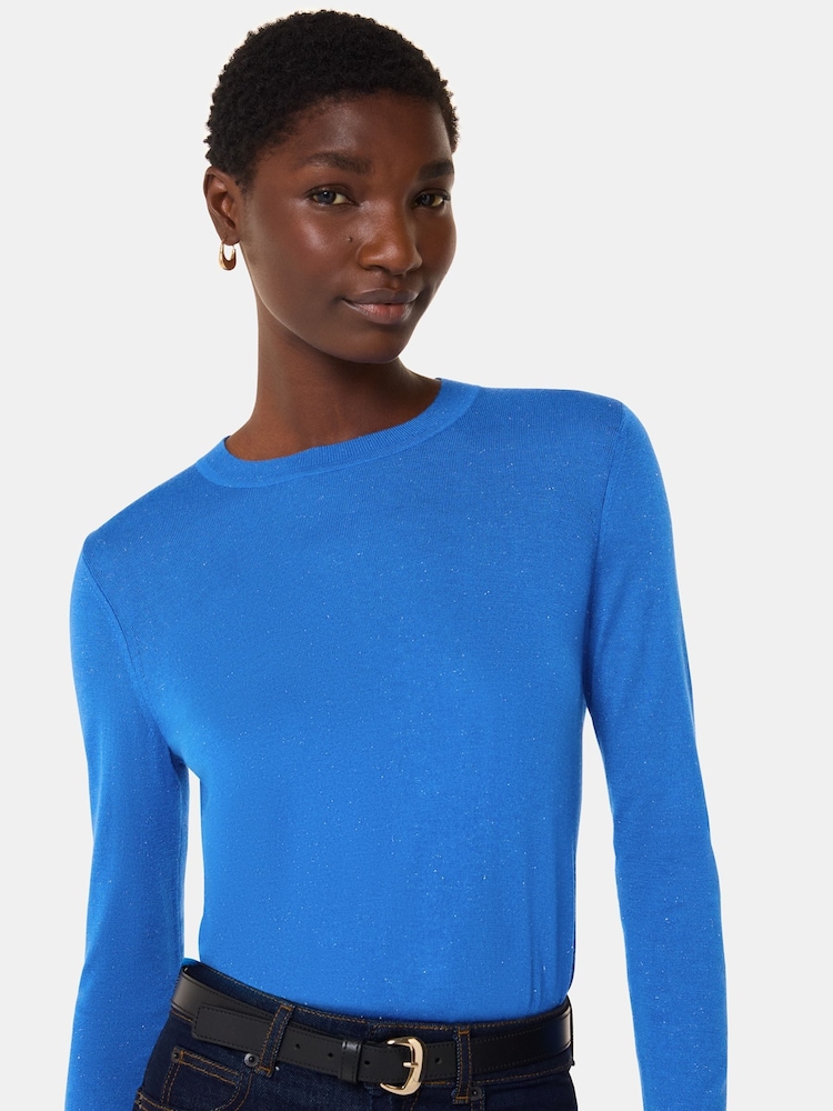 Whistles Blue Annie Sparkle Crew Neck Jumper - Image 1 of 4