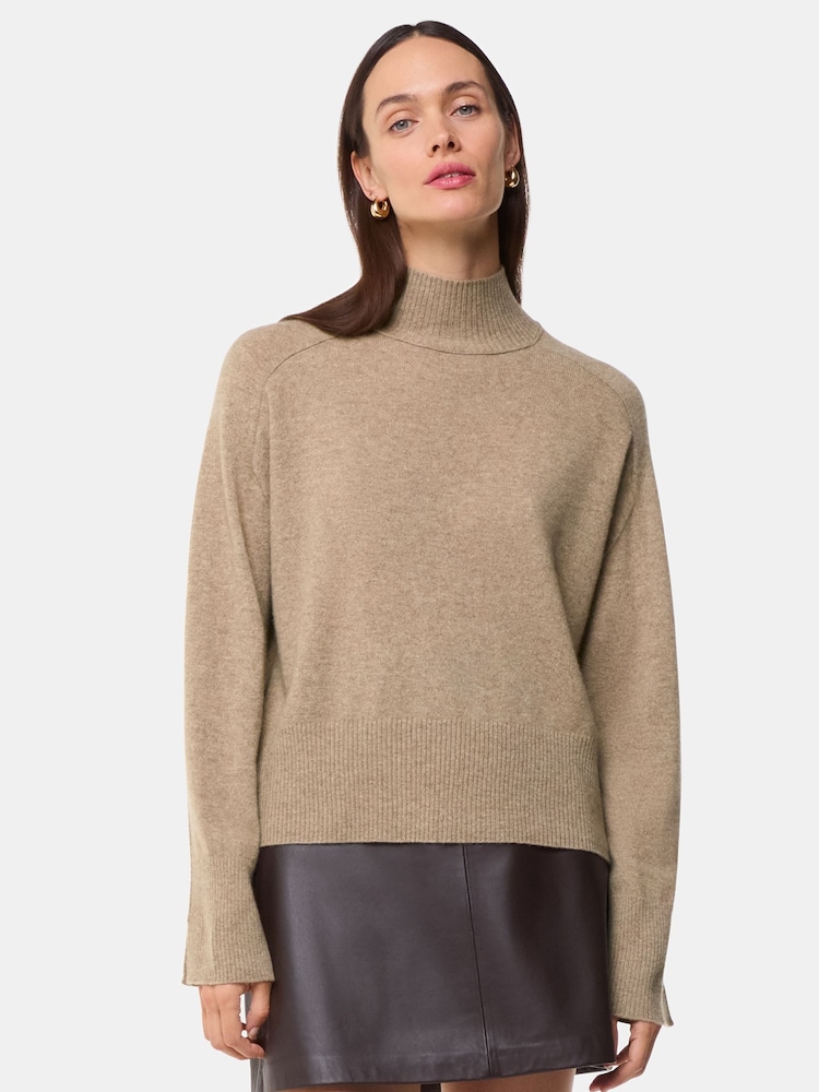 Whistles Brown Cashmere Funnel Neck Jumper - Image 1 of 5