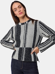Whistles Block Stripe Wool Knit Black Jumper - Image 2 of 6