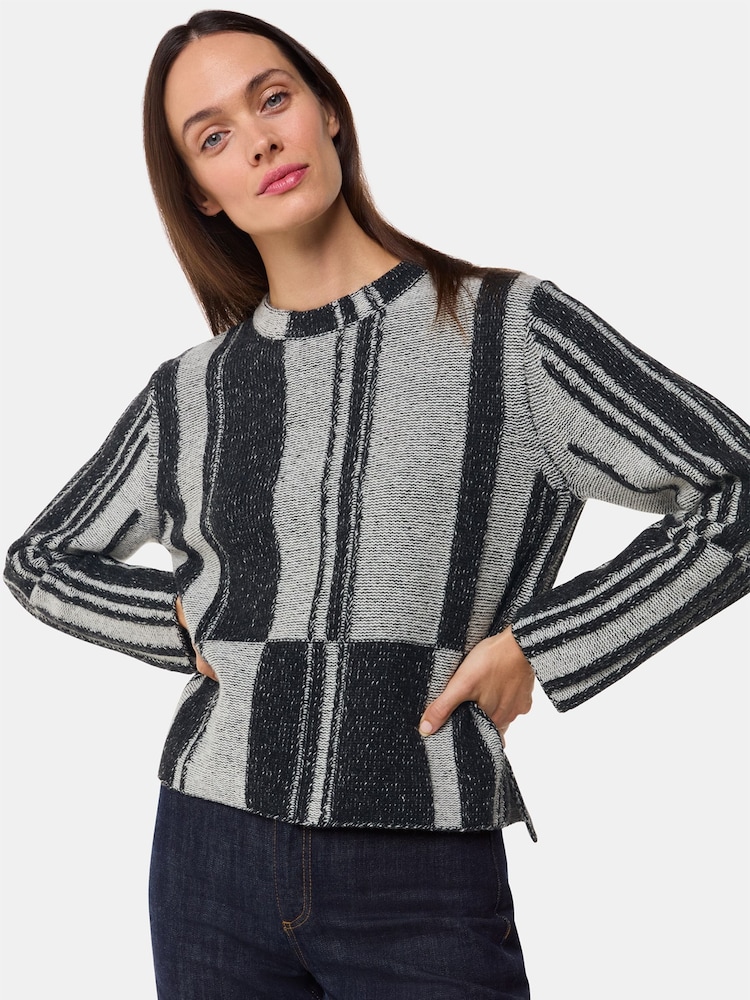 Whistles Block Stripe Wool Knit Black Jumper - Image 2 of 6