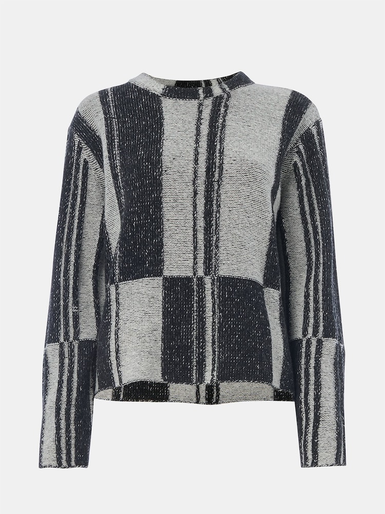 Whistles Block Stripe Wool Knit Black Jumper - Image 6 of 6