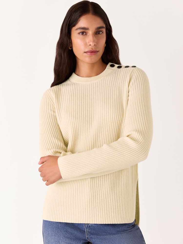 Whistles Natural Whistles Button Detail Longline Knit Natural Jumper - Image 1 of 5