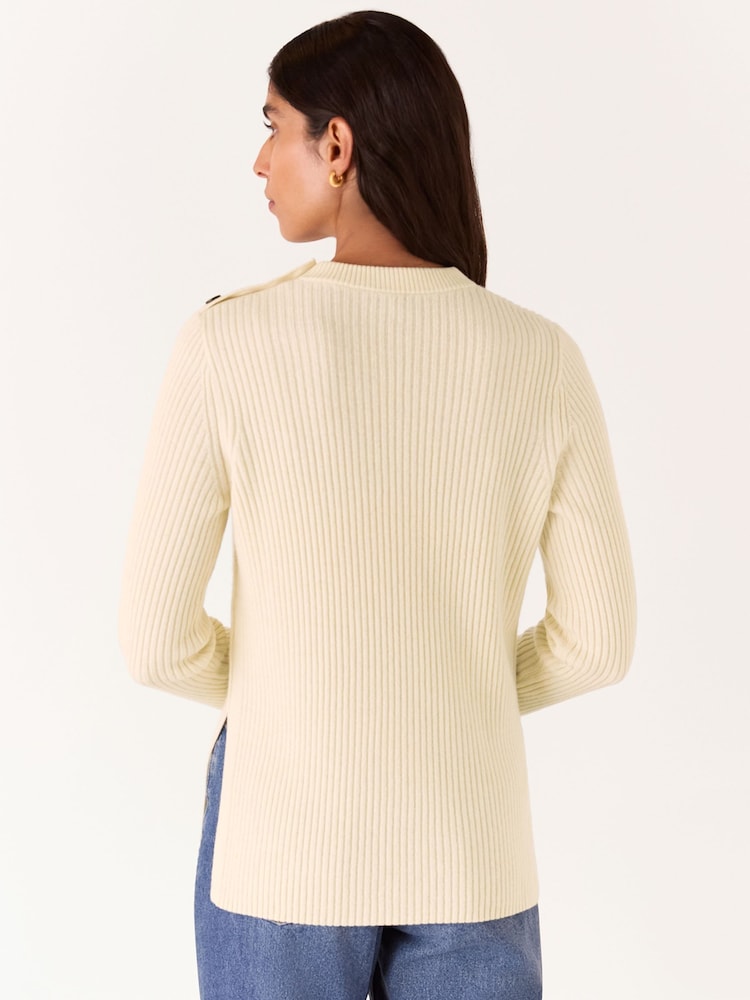Whistles Natural Whistles Button Detail Longline Knit Natural Jumper - Image 2 of 5