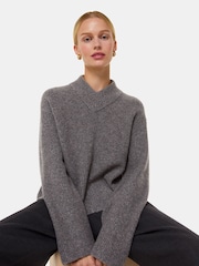 Whistles Grey V-Neck Wool Mix Knit Jumper - Image 2 of 6