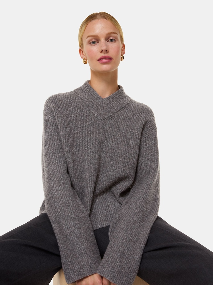 Whistles Grey V-Neck Wool Mix Knit Jumper - Image 2 of 6 Whistles Grey V-Neck Wool Mix Knit Jumper - Image 2 of 6