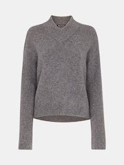 Whistles Grey V-Neck Wool Mix Knit Jumper - Image 6 of 6