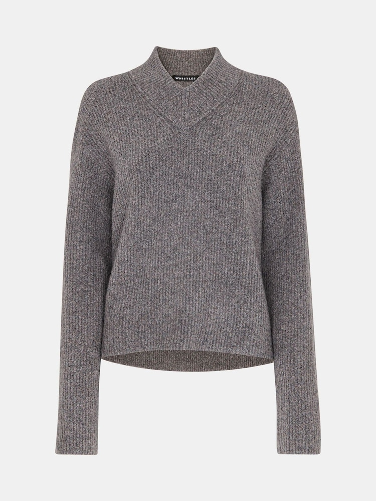 Whistles Grey V-Neck Wool Mix Knit Jumper - Image 6 of 6 Whistles Grey V-Neck Wool Mix Knit Jumper - Image 6 of 6