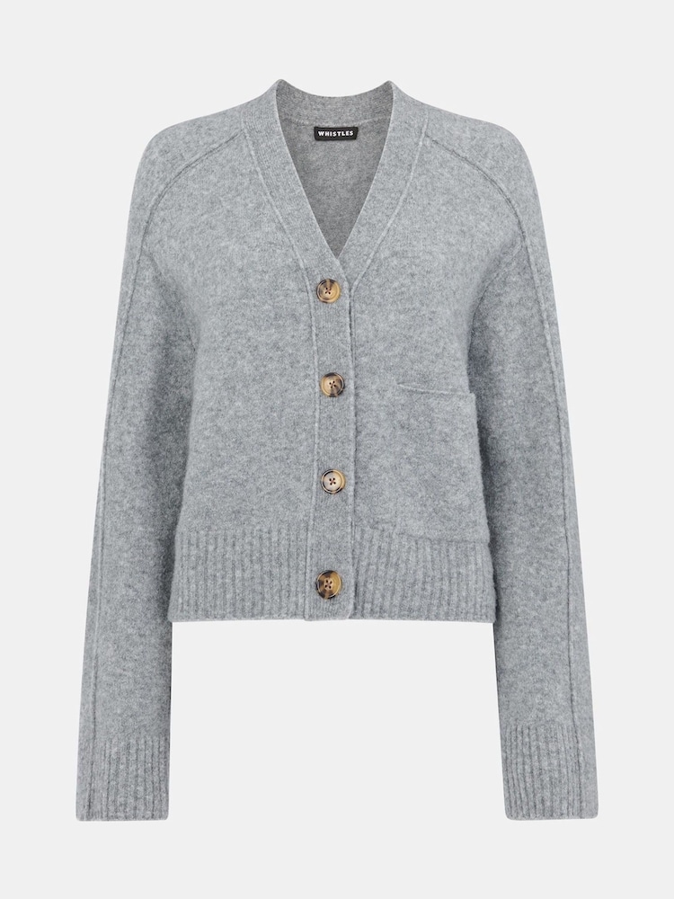 Whistles Grey Wool Mix Pocket Cardigan - Image 5 of 5