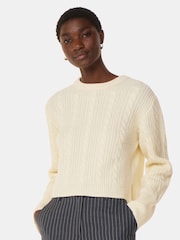 Whistles White Cable Detail Crew Neck Knit Jumper - Image 1 of 5