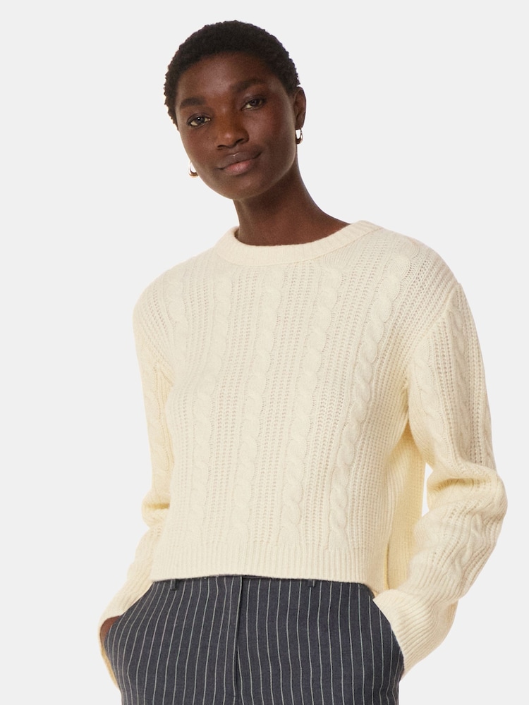 Whistles White Cable Detail Crew Neck Knit Jumper - Image 1 of 5