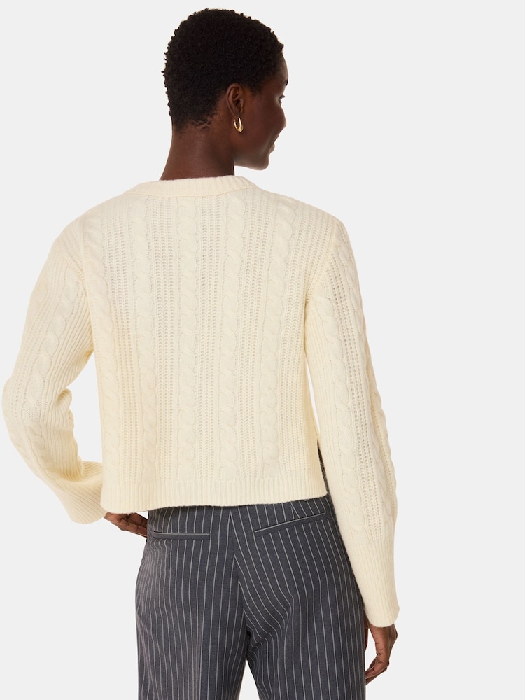 Whistles White Cable Detail Crew Neck Knit Jumper - Image 2 of 5 Whistles White Cable Detail Crew Neck Knit Jumper - Image 2 of 5
