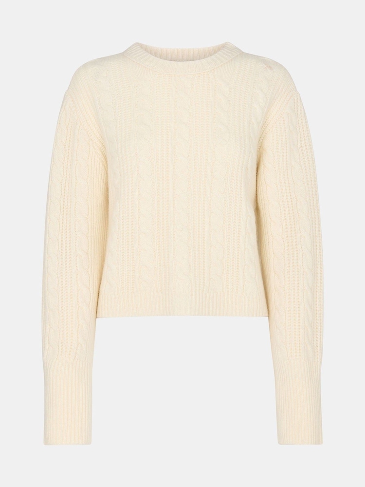 Whistles White Cable Detail Crew Neck Knit Jumper - Image 5 of 5