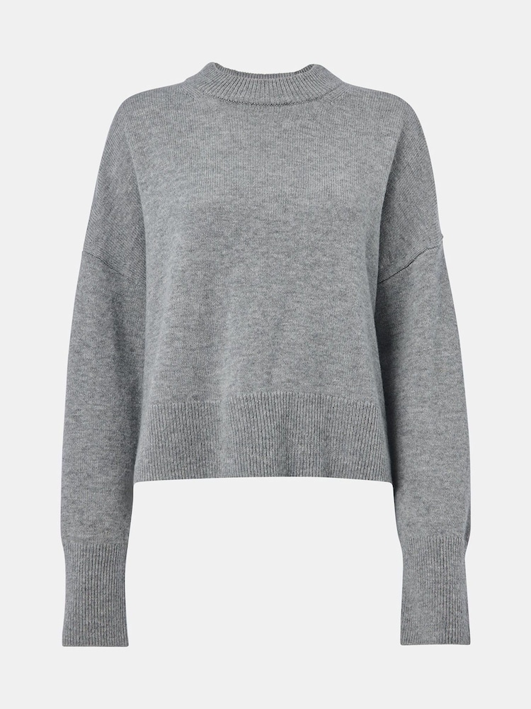 Whistles Grey Cashmere Blend Split Back Knit Jumper - Image 5 of 5