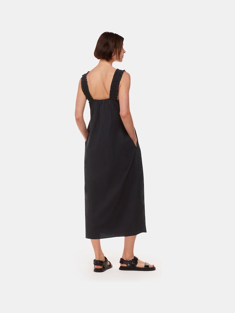 Whistles Black Ruffle Strap Poplin Midi 100% Cotton Black Dress - Image 2 of 5