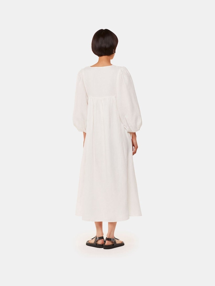 Whistles Gloria Linen Blend White Dress - Image 2 of 5