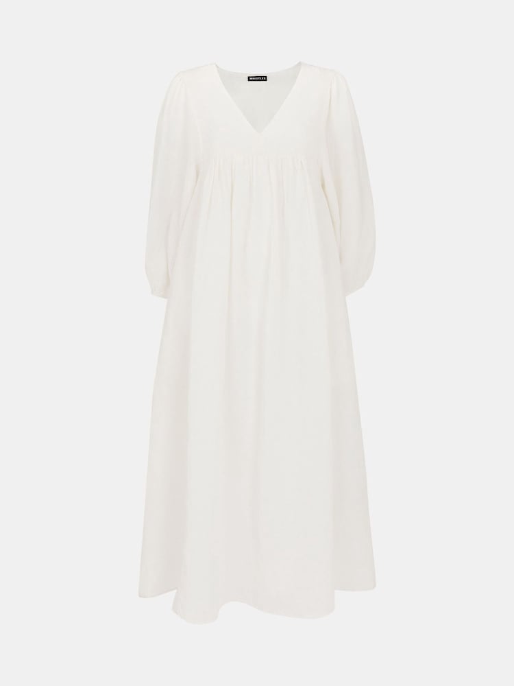 Whistles Gloria Linen Blend White Dress - Image 5 of 5