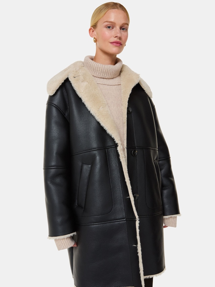Whistles Luella Faux Fur Black Coat - Image 1 of 5