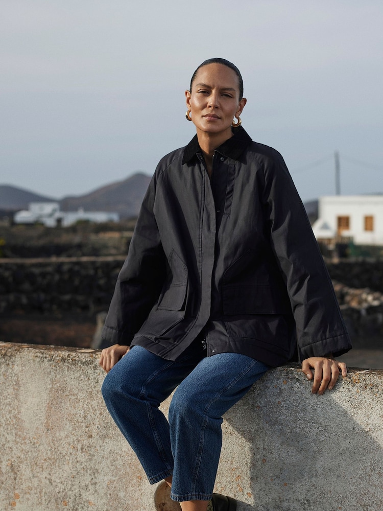Whistles Black Fern Waxed 100% Cotton Jacket - Image 1 of 6
