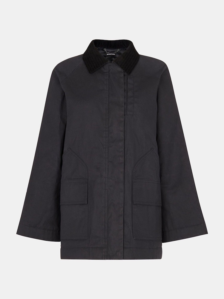 Whistles Black Fern Waxed 100% Cotton Jacket - Image 6 of 6