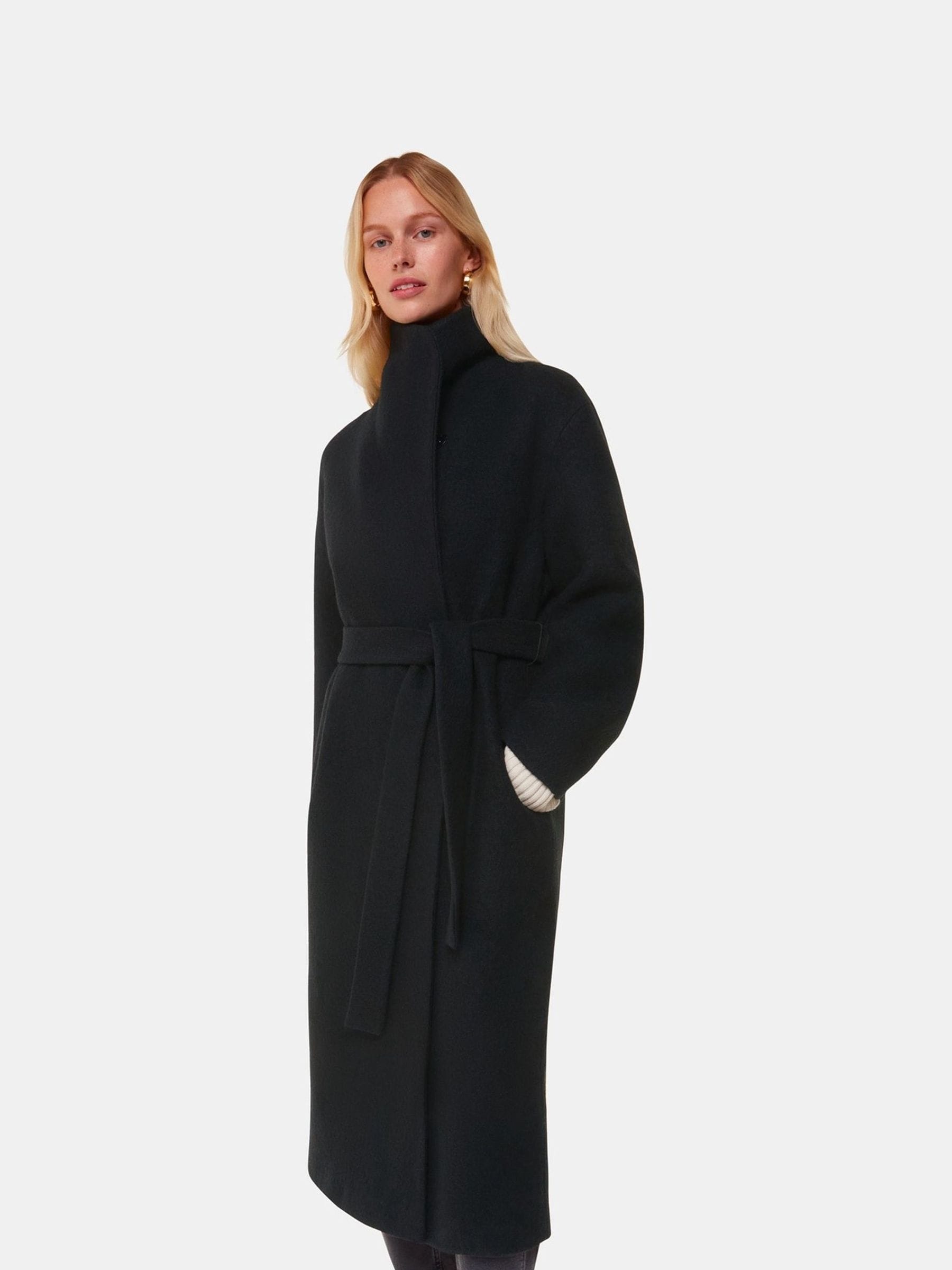 【未使用】JOULES ジュール ベルベット襟 ウールロングコート 定価5,6万 Buy Whistles Black Morgan Funnel Neck Coat from Next USA