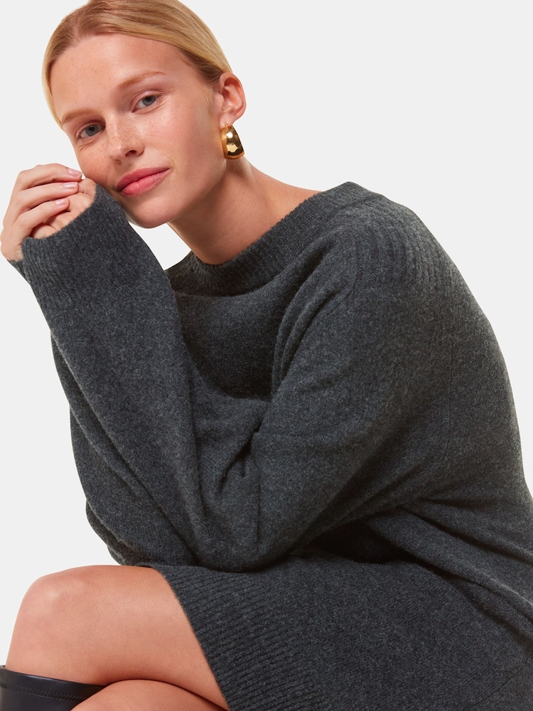 Whistles Grey Ava Round Neck Knitted Jumper Dress - Image 1 of 5