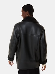 Whistles Faux Fur Aviator Black Coat - Image 2 of 5