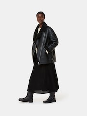 Whistles Faux Fur Aviator Black Coat - Image 3 of 5