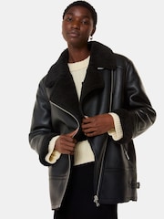 Whistles Faux Fur Aviator Black Coat - Image 4 of 5
