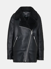 Whistles Faux Fur Aviator Black Coat - Image 5 of 5