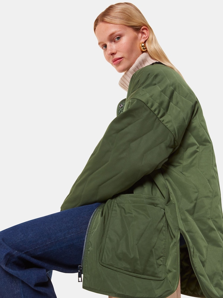 Whistles Green Esther Quilted Coat - Image 2 of 6 Whistles Green Esther Quilted Coat - Image 2 of 6