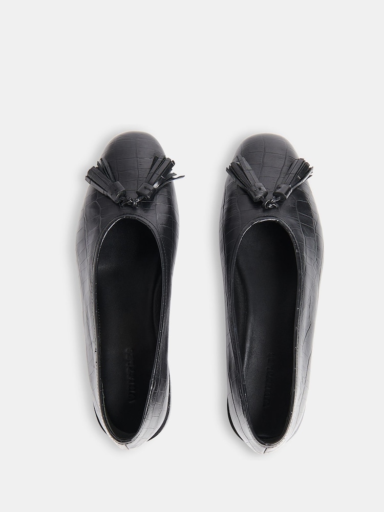 Whistles Black Cilou Tassel Croc Ballet Pumps - Image 2 of 5