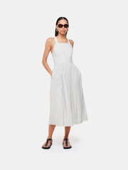Whistles Luna Stripe Midi White Dress - Image 1 of 5