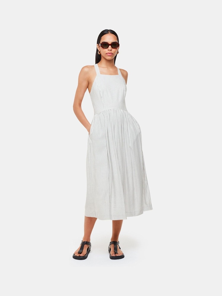 Whistles Luna Stripe Midi White Dress - Image 1 of 5