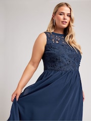 Yours Curve Blue London Lace Front Maxi Dress - Image 1 of 4