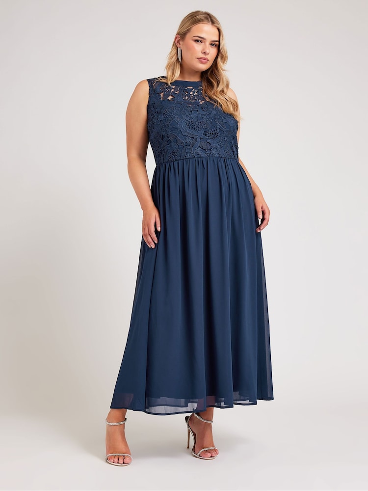 Yours Curve Blue London Lace Front Maxi Dress - Image 2 of 4