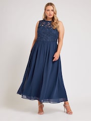 Yours Curve Blue London Lace Front Maxi Dress - Image 4 of 4