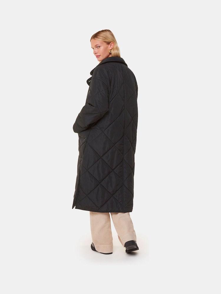 Whistles Alice Longline Quilted Black Coat - Image 2 of 5