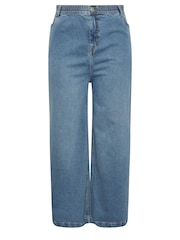 Yours Curve Blue Wide Leg Pull On Puddle Jeans - Image 6 of 6