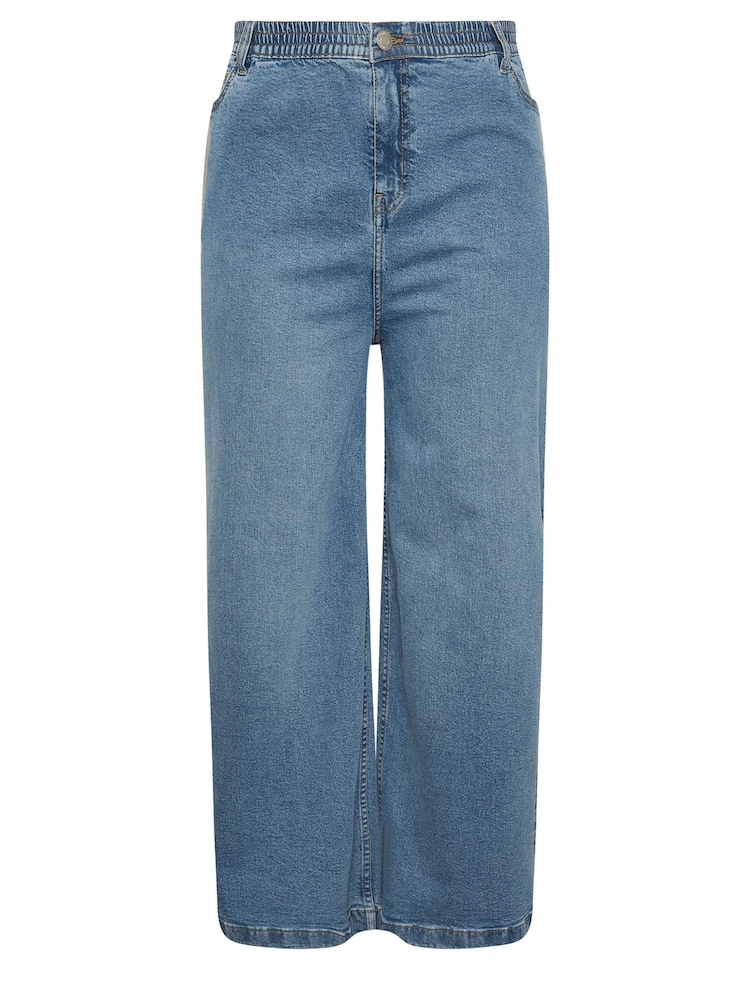 Yours Curve Blue Wide Leg Pull On Puddle Jeans - Image 6 of 6