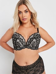 Yours Curve Black Liza Lace Plunge T-Shirt Bra - Image 1 of 6
