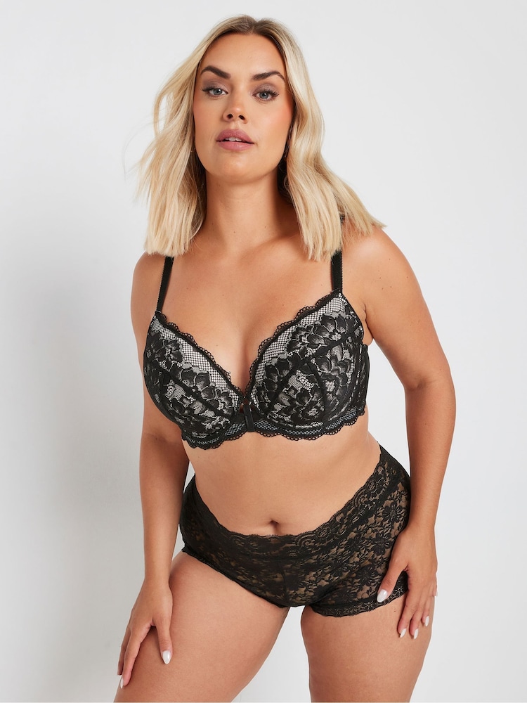 Yours Curve Black Liza Lace Plunge T-Shirt Bra - Image 2 of 6