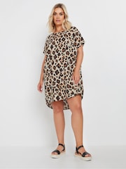 Yours Curve Natural Animal Print Easy Tunic 100% Cotton Dress - Image 2 of 5